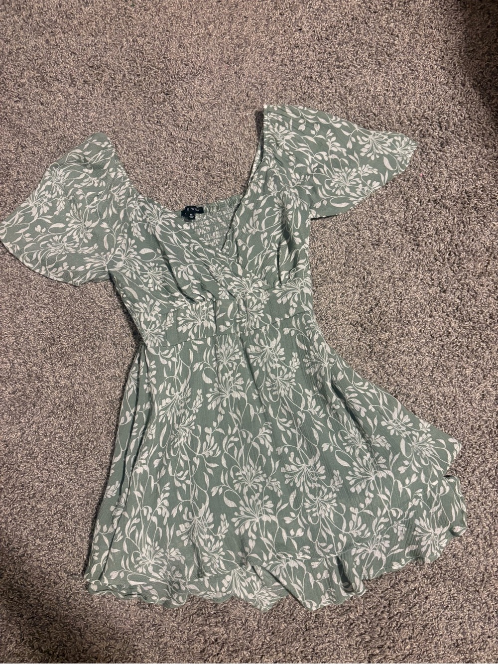 Wish Sage Green Floral Mini Dress